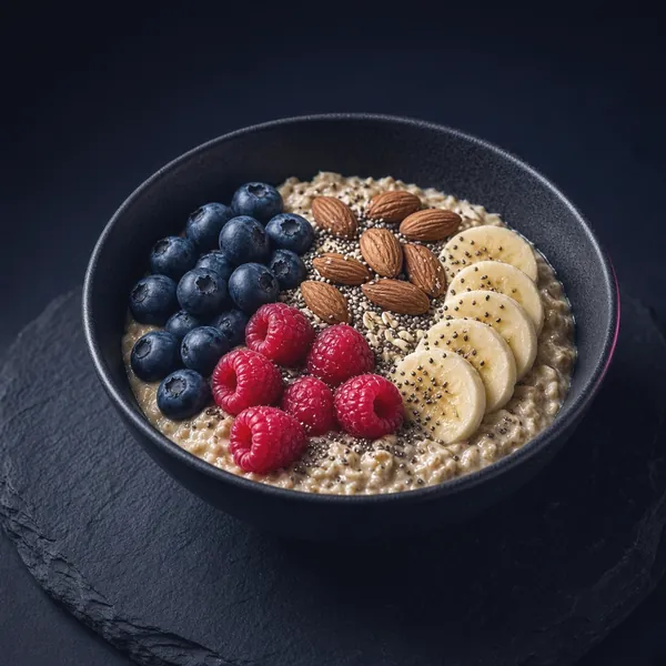 Oats with berries, banana and almonds