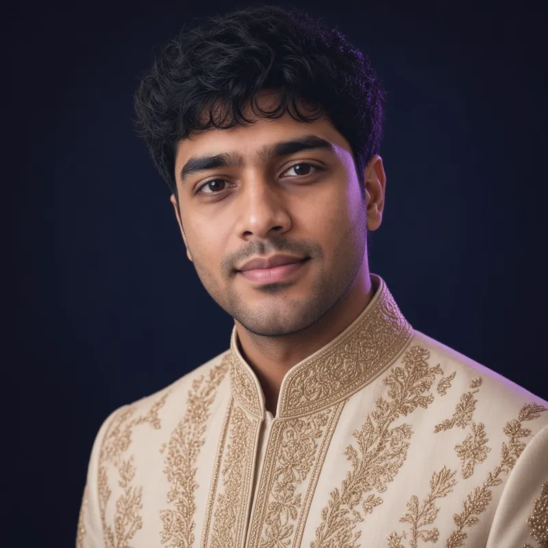 Example persona in an embroidered sherwani